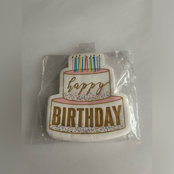 New 20 Happy Birthday Cake Shaped Napkins Gold Foil Letters Slant Collection - Picture 11 of 11